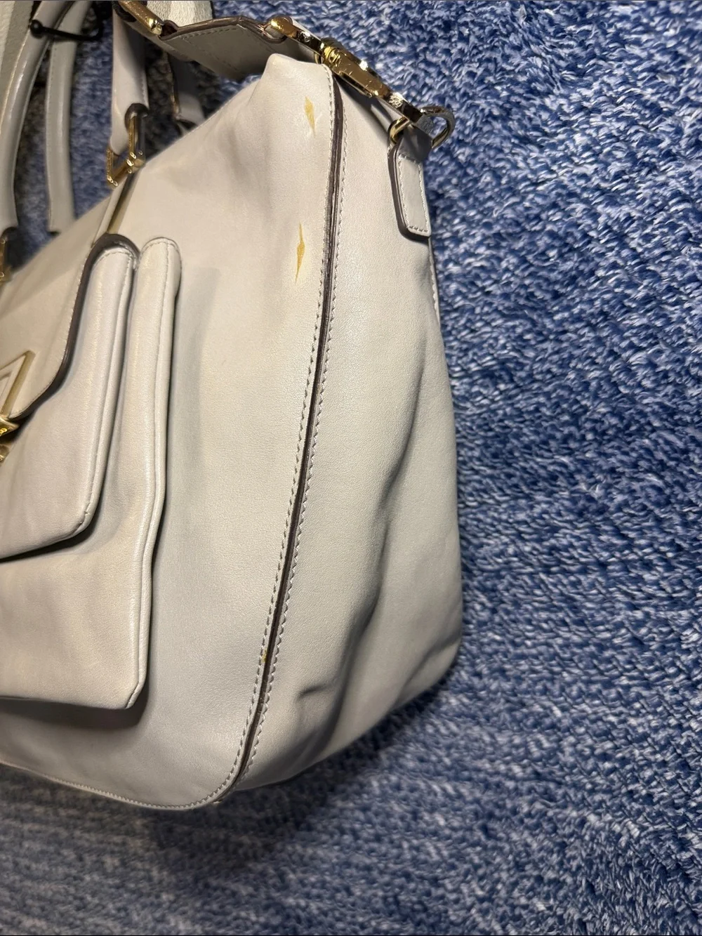 Anya Hindmarch Cream Leather Satchel with Gold Hardware